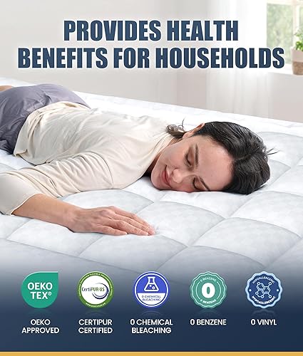 Miniatura 4 de Protector de colchón de espuma viscoelástica tamaño Queen para aliviar la presión, soporte fuerte y ultra acogedor, protector de microfibra suave