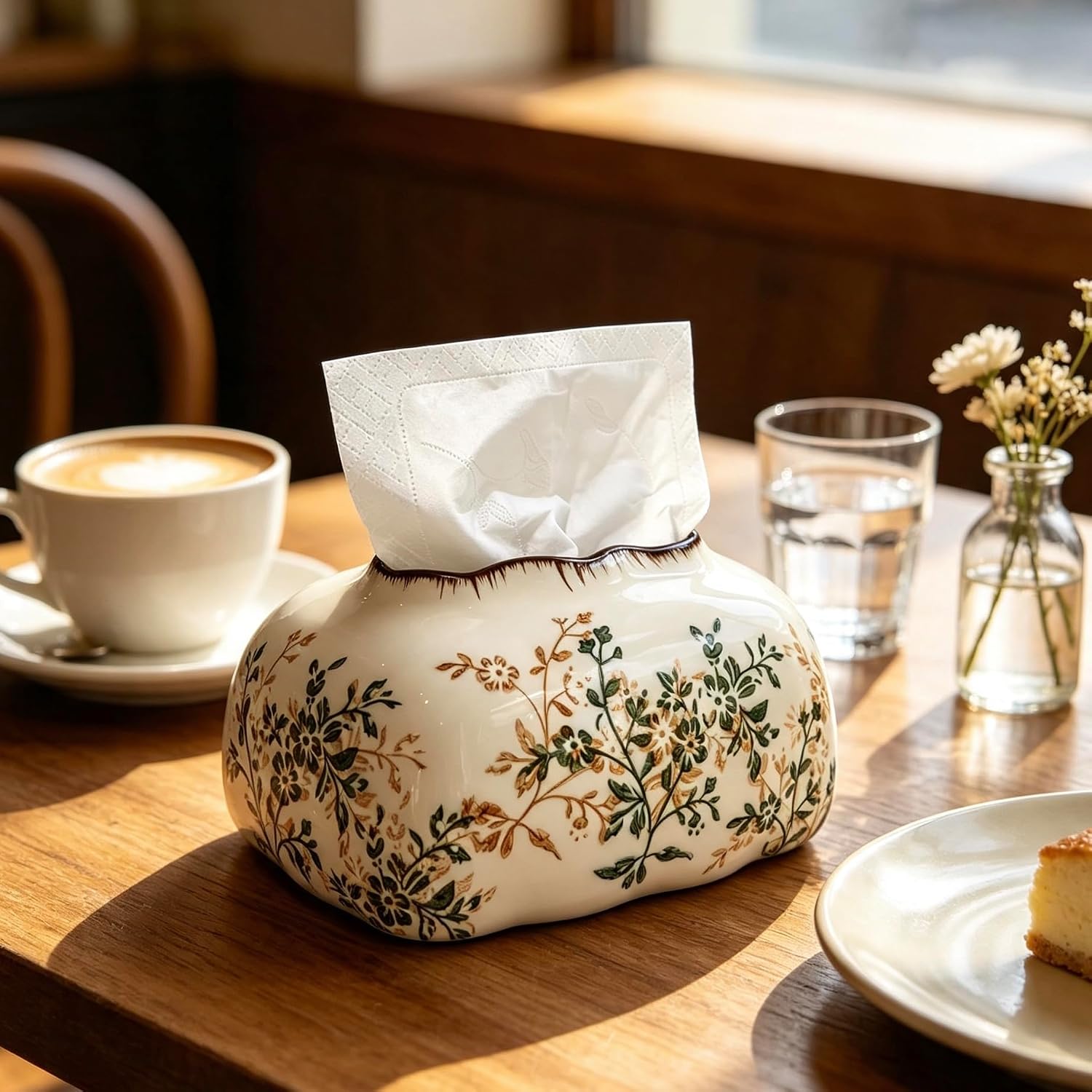 Ceramic Tissue Holder Vintage with Floral Pattern Decorative image 5