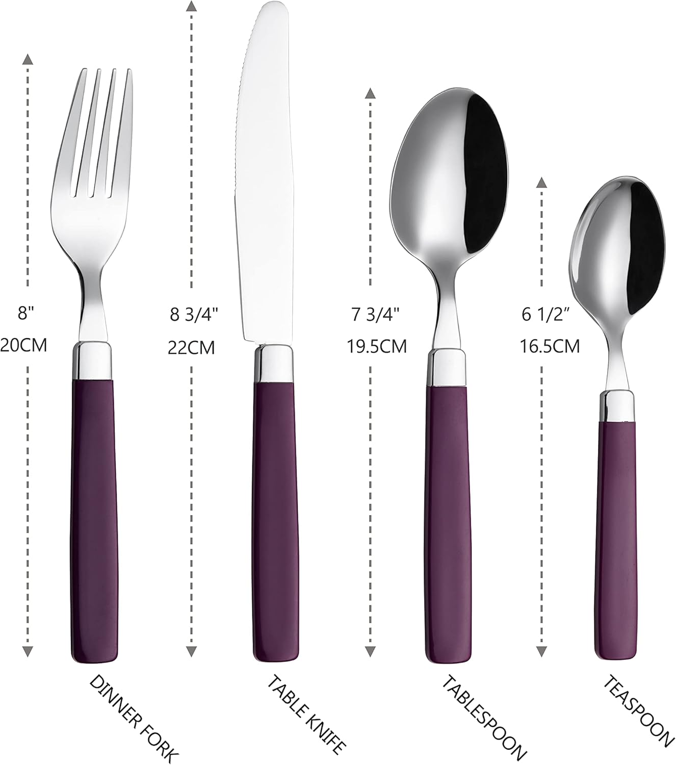  | ANNOVA 16 Pcs Stainless Steel Flatware/Silverware Set - Color Handles - 4 x Dinner Forks, 4 x Table Knives, 4 x Tablespoons, 4 x Teaspoons - Service for 4 (Purple, 16 Pieces): Flatware Sets