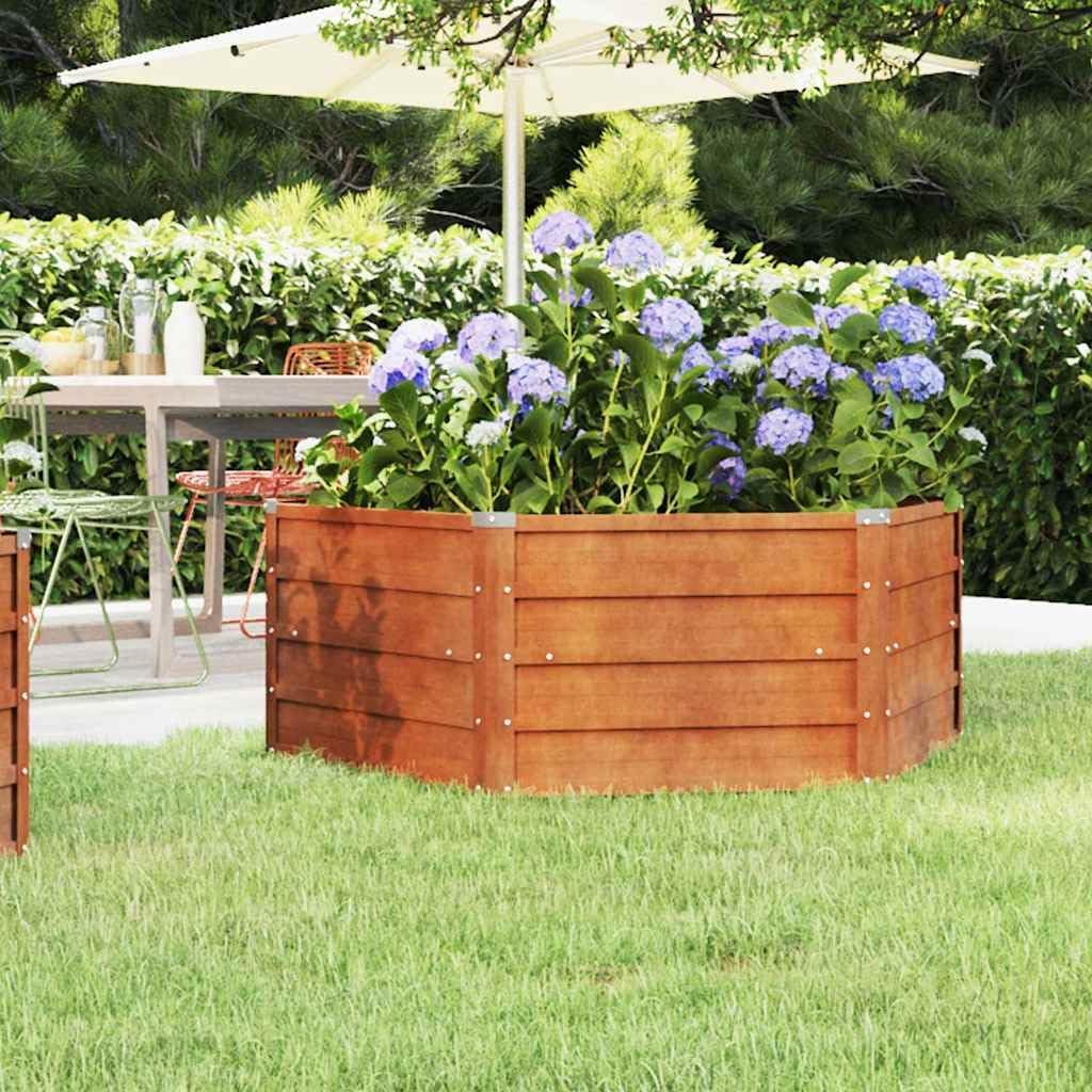 vidaXL Garden Raised Bed in Rusty Corten Steel - Durable Hexagon Planter with Ample Space and Safe Edge Fold Design for Vegetables, Herbs, and Flowers- 129x129x45 cm
