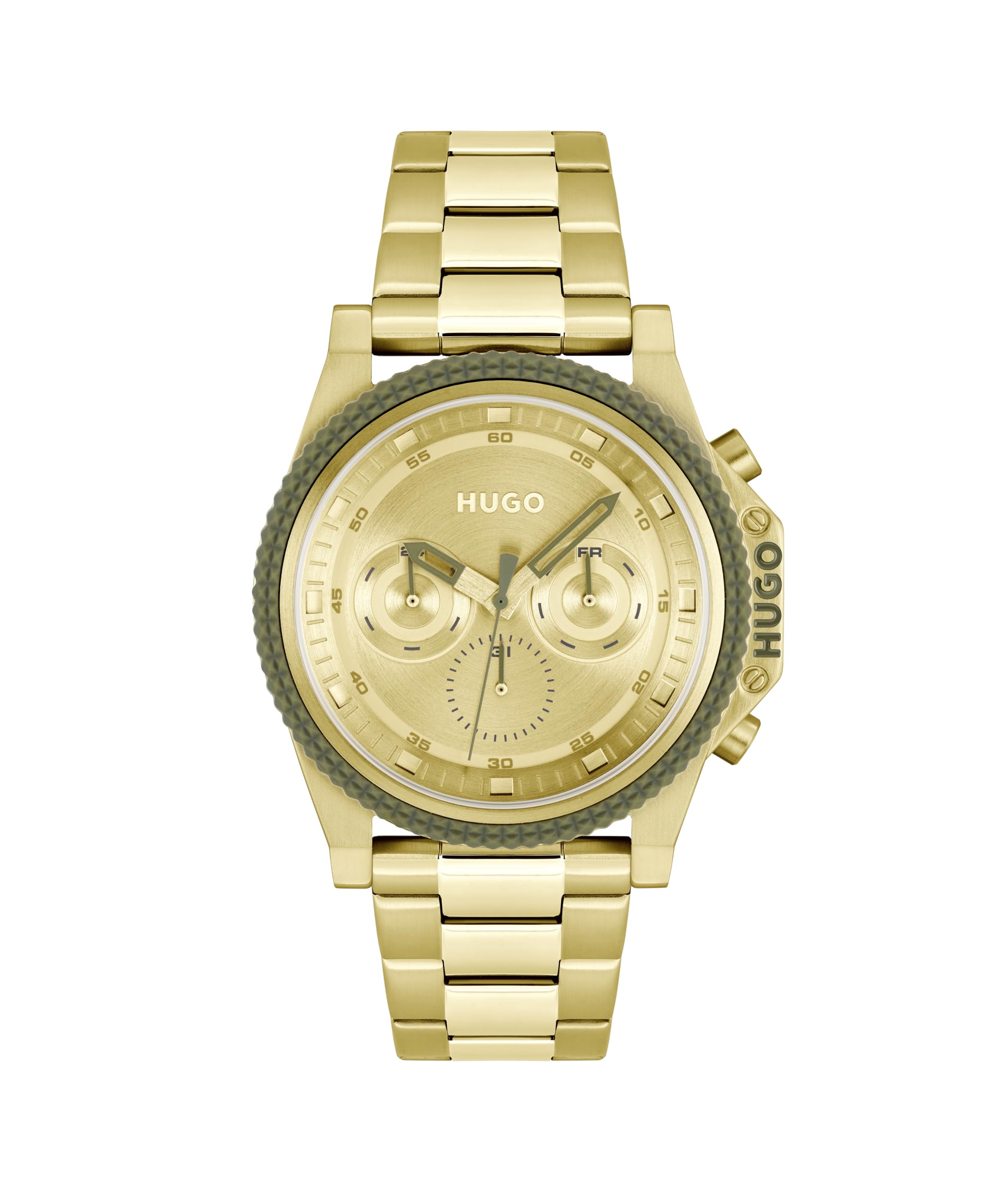 HUGO Analogue Multifunction Quartz Watch for Men #Brave Collection with Gold Colored Stainless Steel Bracelet - 1530349
