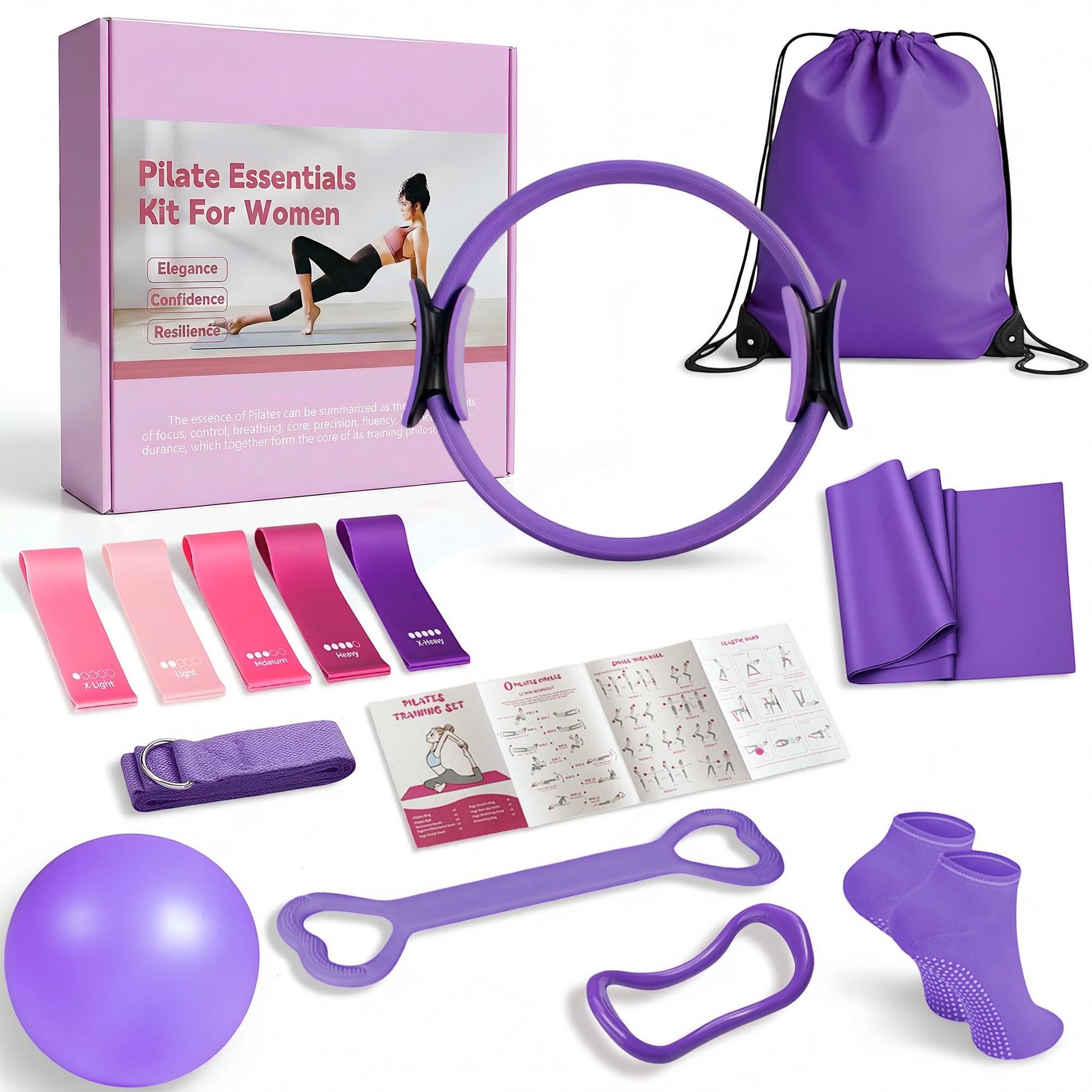 Home Pilates & Yoga Starter Kit for Women & Beginners | 10 Inch Exercise Ball, Resistance Bands, Pilates Ring, Ankle Straps | Essential Equipment Set for Core Workouts, Stretching