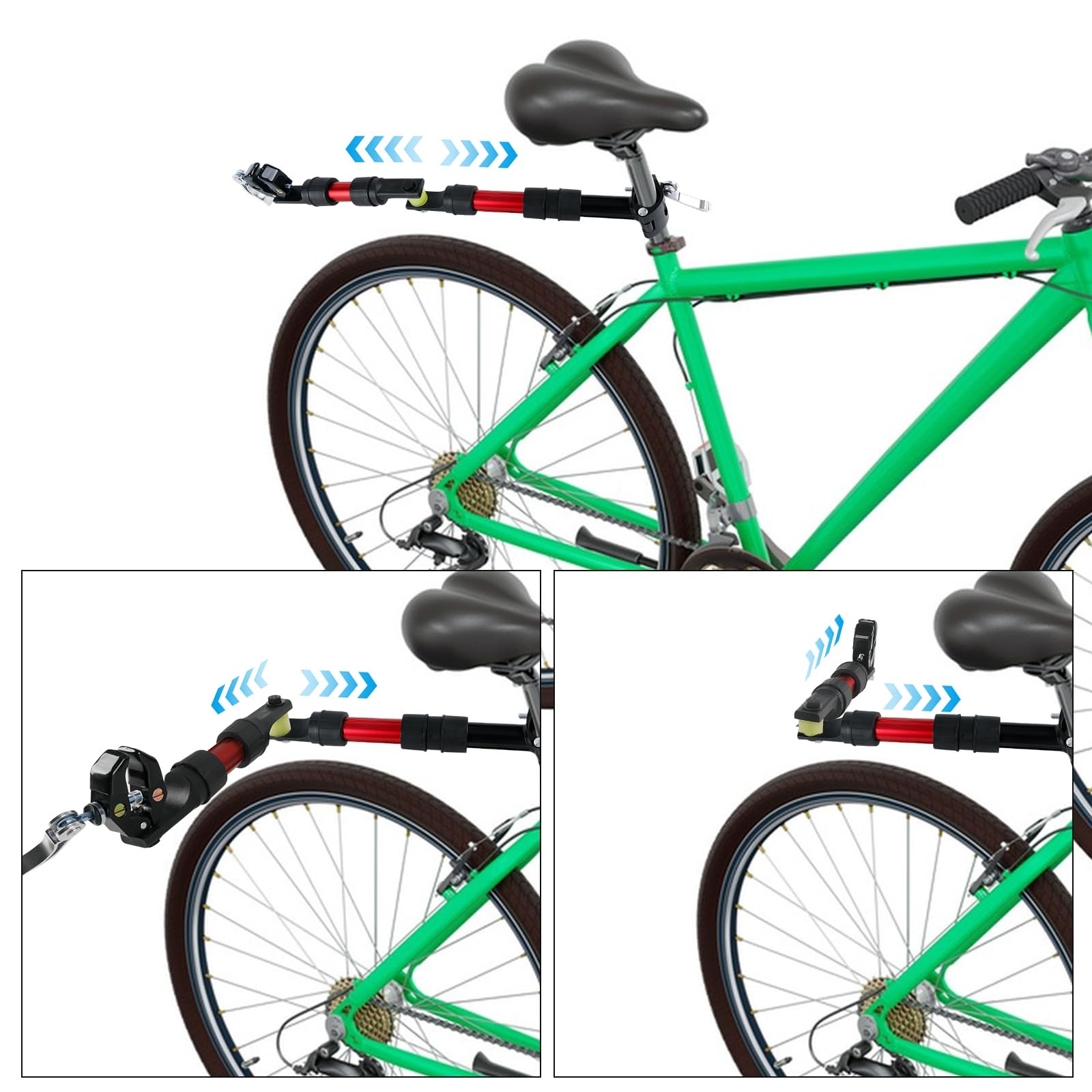 Enganche de remolque de bicicleta, conector giratorio de 270° para carga de bicicleta, diseño modular de componentes de nailon, sistema de amortiguación y dirección, adecuado para bicicletas con tubo