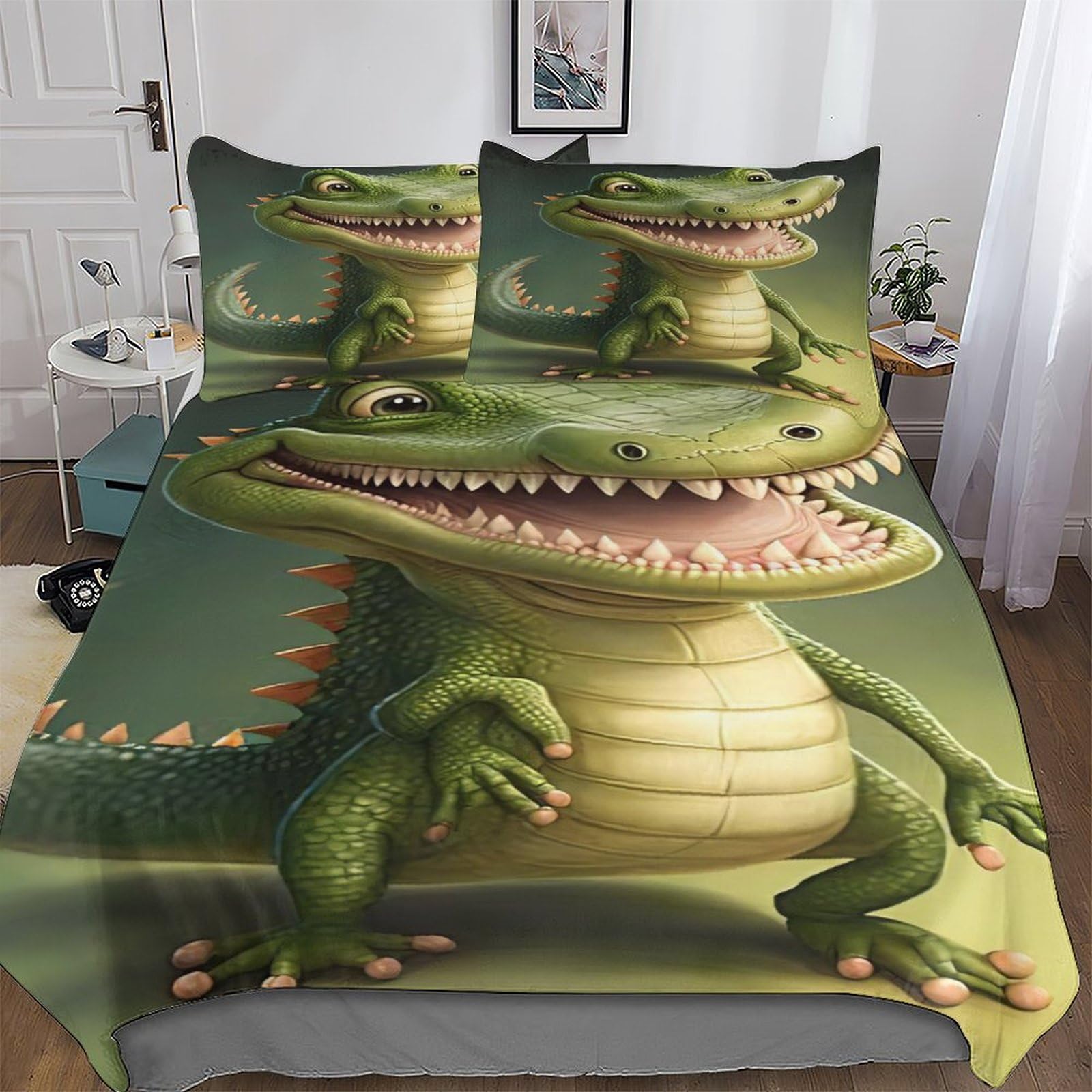 GGJJTT Crocodile Duvet Cover Set 2 PCs Soft Quilt Cover Microfiber Bedding Set with Pillowcase for Kids Adult Comforter Cover Single135x200cm