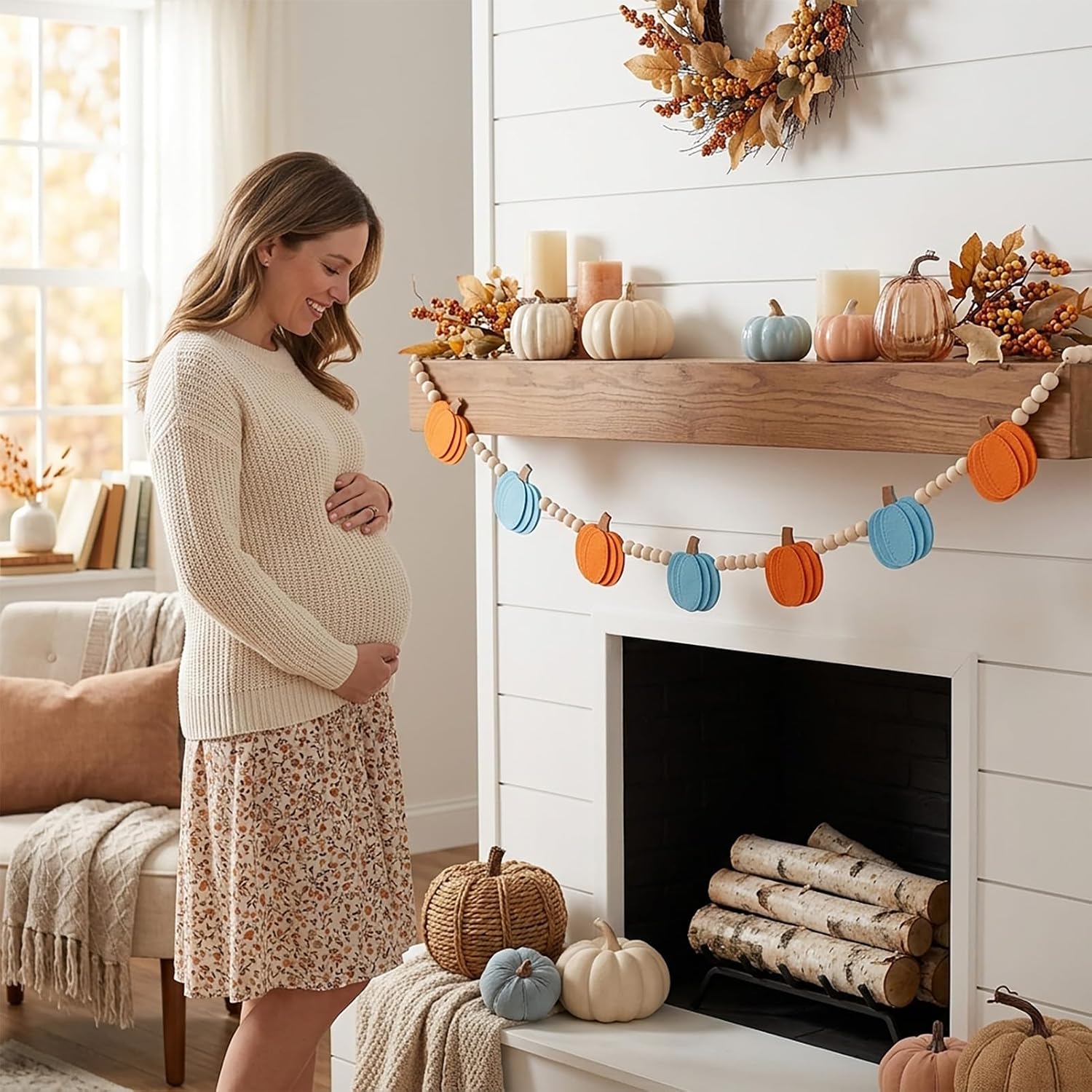 Felt Pumpkin Garland Fall Felt Garland Wood Bead Banner