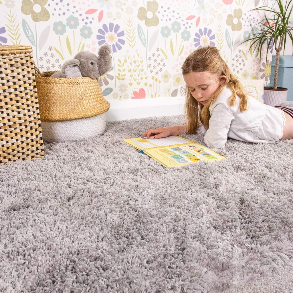 Thick Fluffy Beige Shaggy Childrens Bedroom Rug Taupe Plush Soft ...