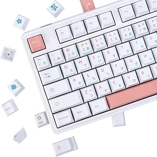 GEKUCAP PBT Keycaps 126 Keys Cherry Profile Dye Sublimation Keycaps Japanese Keyboard Keycaps Set Fit for 61/64/68/84/87/96/98 Cherry Mx Switches ISO ANSI Layout Mechanical Keyboard（Pink Keycaps）