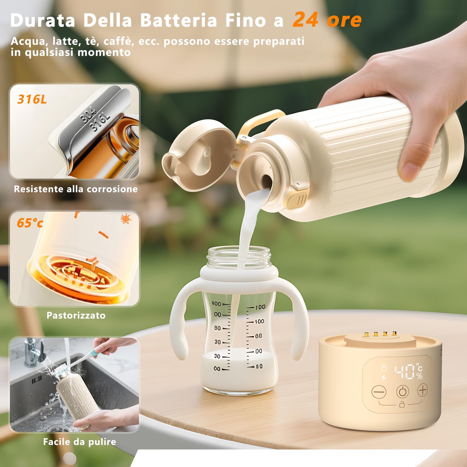 Scaldabiberon Portatile Senza Fili, Grande Capacità di 500ml Scalda Biberon Neonato Portatile, Riscaldamento Rapido e Lunga Durata della Batteria, Comodo Da Usare Sempre e Ovunque
