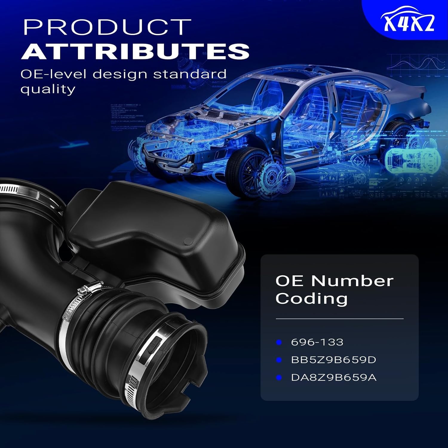 696-133 Engine Air Intake Hose for Ford Explorer 2011-2019, 2013-2019 Flex, 2013-2019 Police Interceptor, 2013-2019 Taurus, 2013-2016 Lincoln MKS, 2013-2019 MKT Replace# BB5Z9B659D DA8Z9B659A