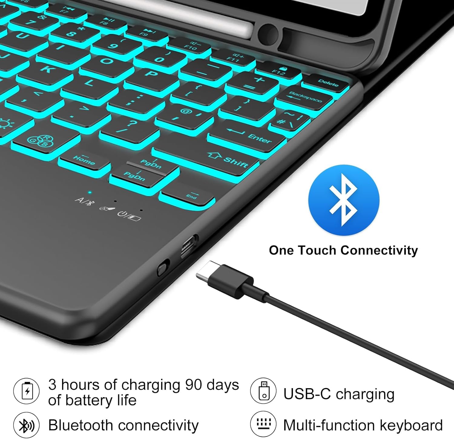 Touch Keyboard Case for Lenovo Tab M11 / K11 LTE 11 Inch 2024, 7-Color Backlit, Magnetic Detachable Wireless Keyboard, Folio PU Leather Case with Pencil Holder Auto Wake/Sleep, Multi-Angle Kickstand