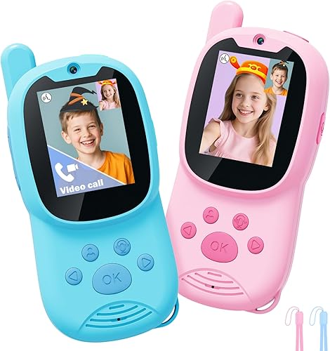 Walkie talkies de video para niños, paquete de 2 walkie talkies recargables para niños que pueden enviar mensajes, regalos de cumpleaños de Navidad