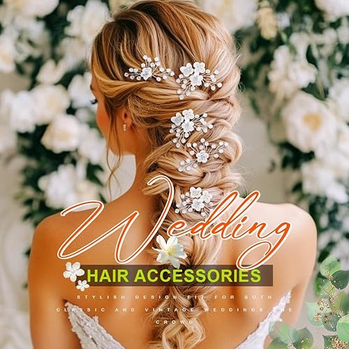 Miniatura 4 de Jeweky Horquillas para el cabello de novia de boda, piezas de pelo de novia, accesorios para el cabello, joyería para mujeres y niñas (paquete de 5)