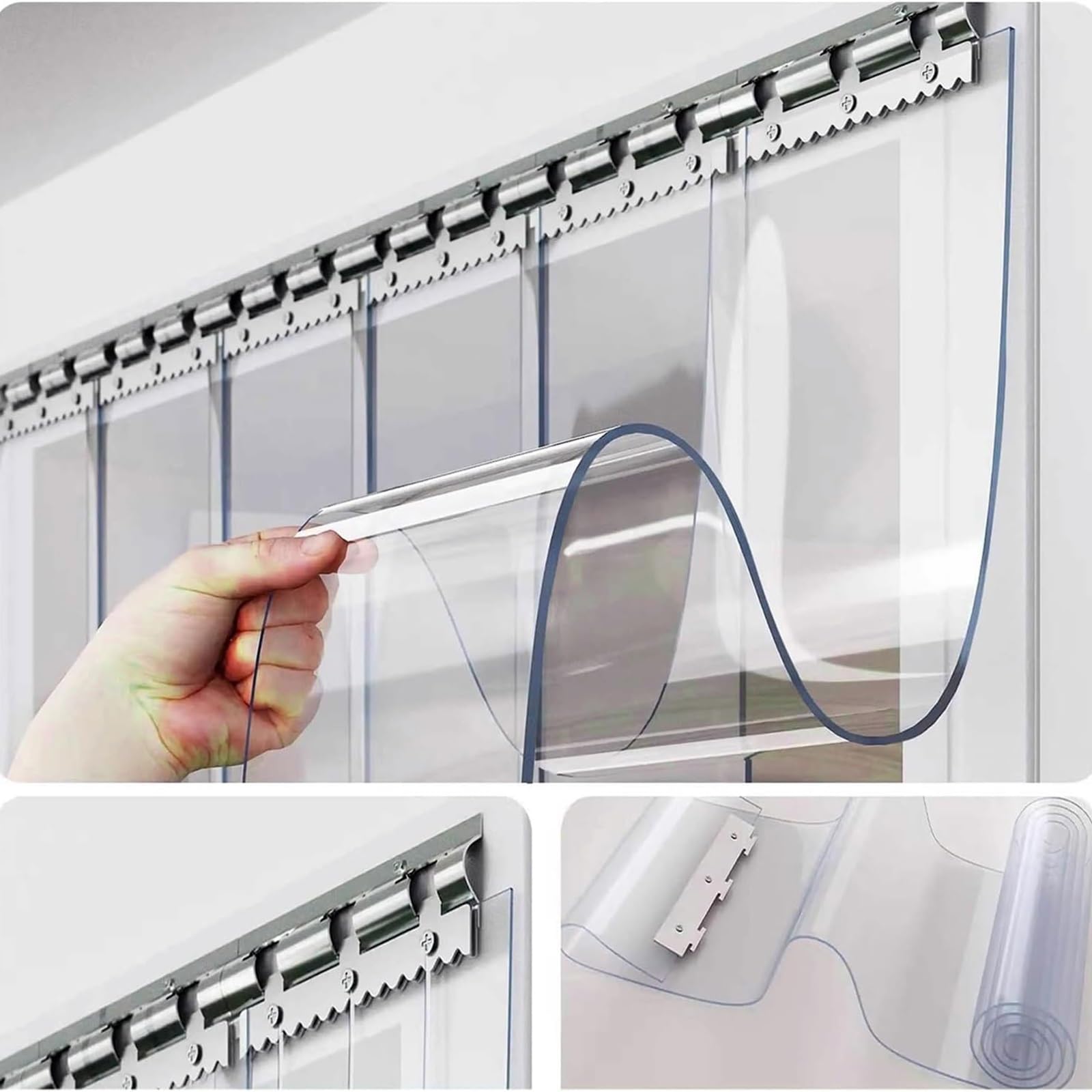 Rideau à Lamelles Transparent, Rideau à Lanières en PVC, Rideaus Laniere Portes Intérieures Portes moustiquaires Épaisseur 2 mm，pour Entrepôts Frigorifiques(180x190cm/70.86x74.8in)