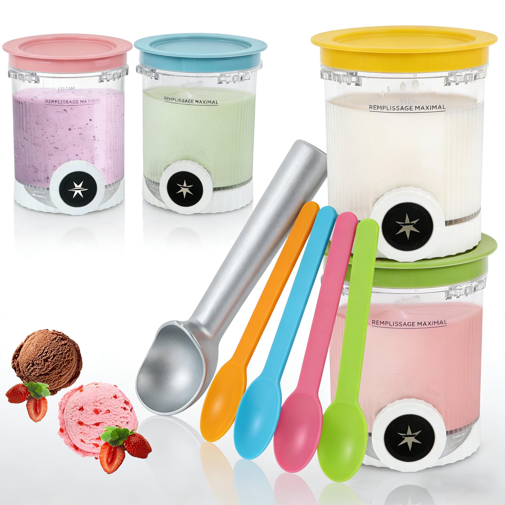 Ninja Creami Swirl, verpakking van 4 containers voor Ninja Creami Swirl Pints en deksel, ijshouder, compatibel met NC700, NC701-serie, Ninja Creami Swirl Pints en vaatwasmachinebestendig (4 stuks A
