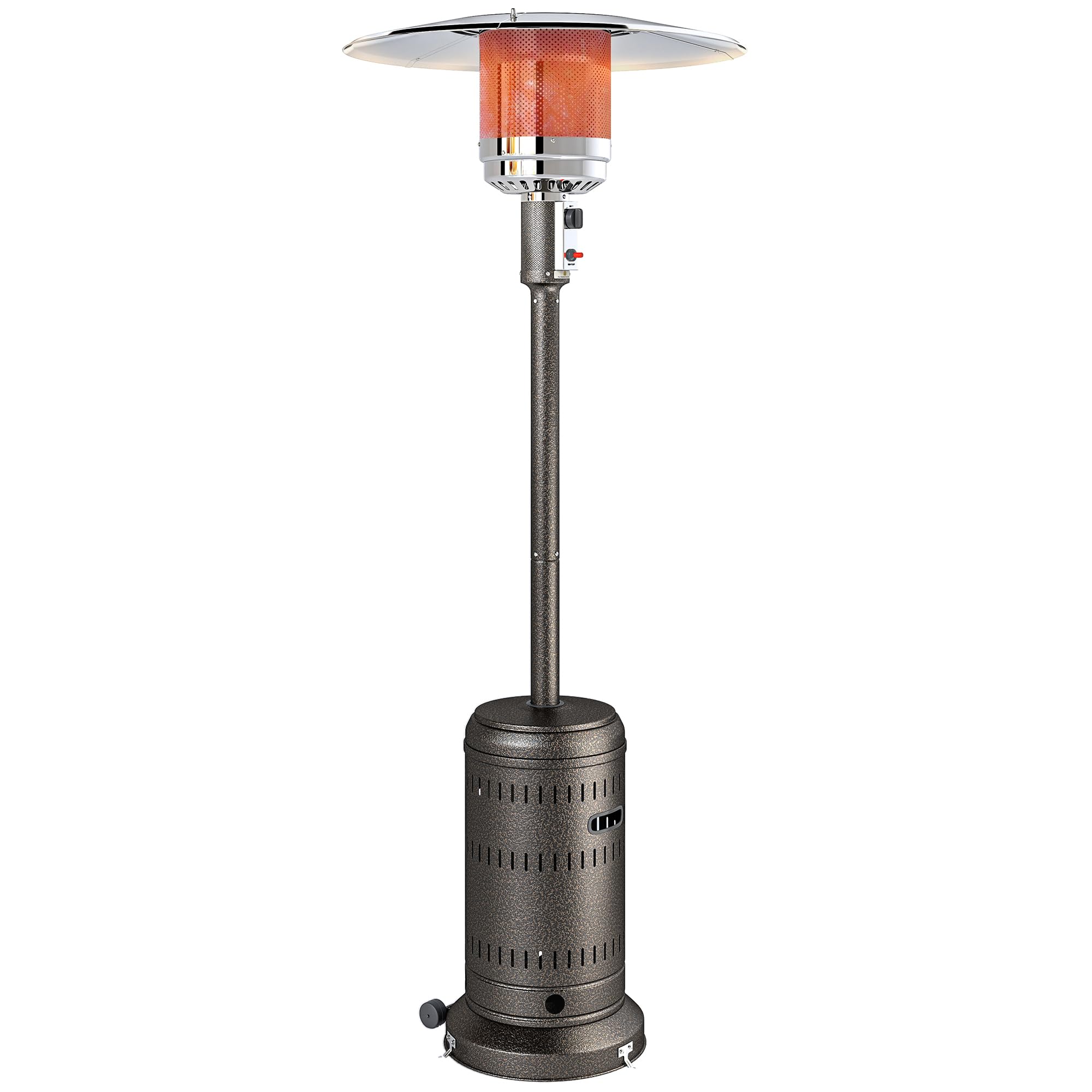 Outsunny Stufa a Gas/Propano da Esterno 11kw, con Spegnimento Automatico e Rotelle, Riscaldatore da Esterno Portatile, per Patio, Giardino e Terrazzo, 82x82x223 cm, Marrone Scuro