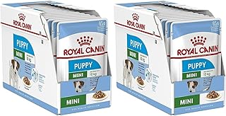 Royal Canin Mini Puppy | Doppelpack | 2 x 12 x 85 g | Nassfutter für kleine Hundewelpen | Bis zum 10. Lebensmonat | Feine Stückchen in Soße | Weiche Textur für die Milchzähne product image