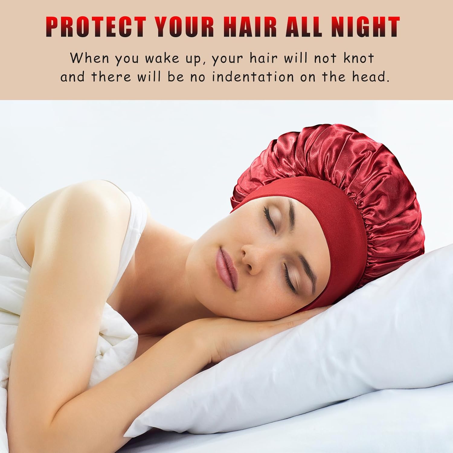 2pcs Satin Bonnets for Women, Silk Hair Bonnet for Sleeping, Wide Soft Band Large Silky Sleep Cap for Curly Hair Braids - Image 5