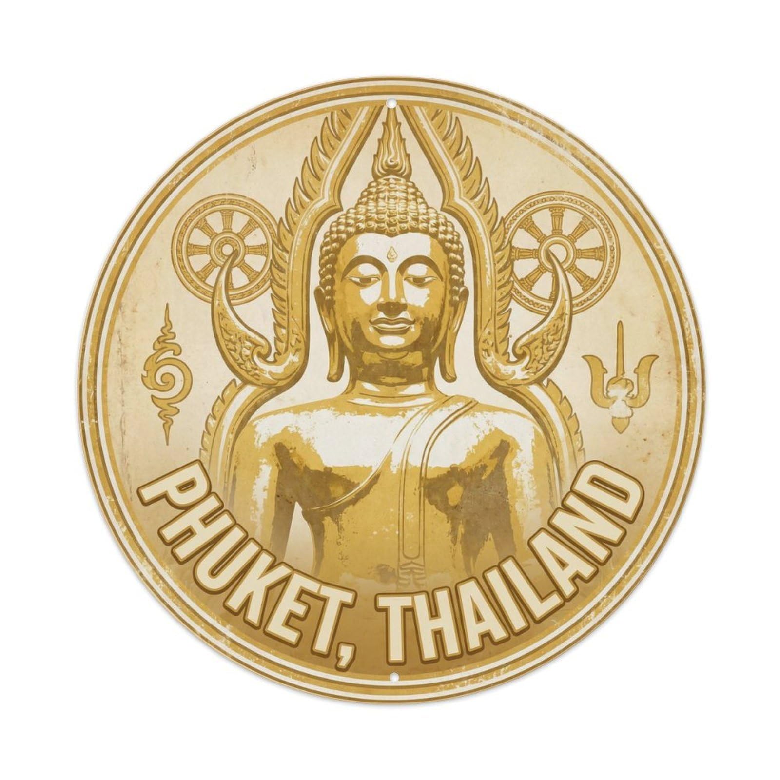 Phuket Buddha Statue Temple Cultural Journey Heritage Metal Tin Sign