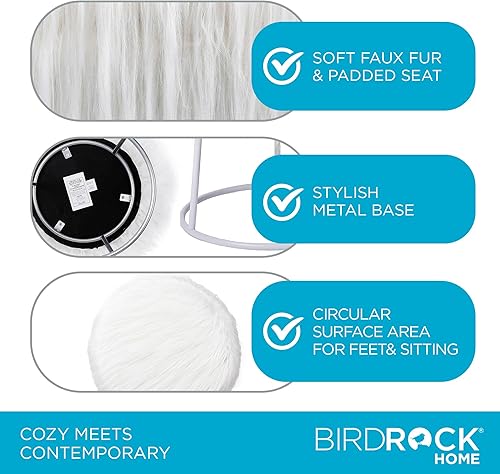 Miniatura 6 de BIRDROCK HOME Taburete redondo de piel sintética, otomana pequeña acolchada con cojín suave para sala de estar, dormitorio o sala de maquillaje,