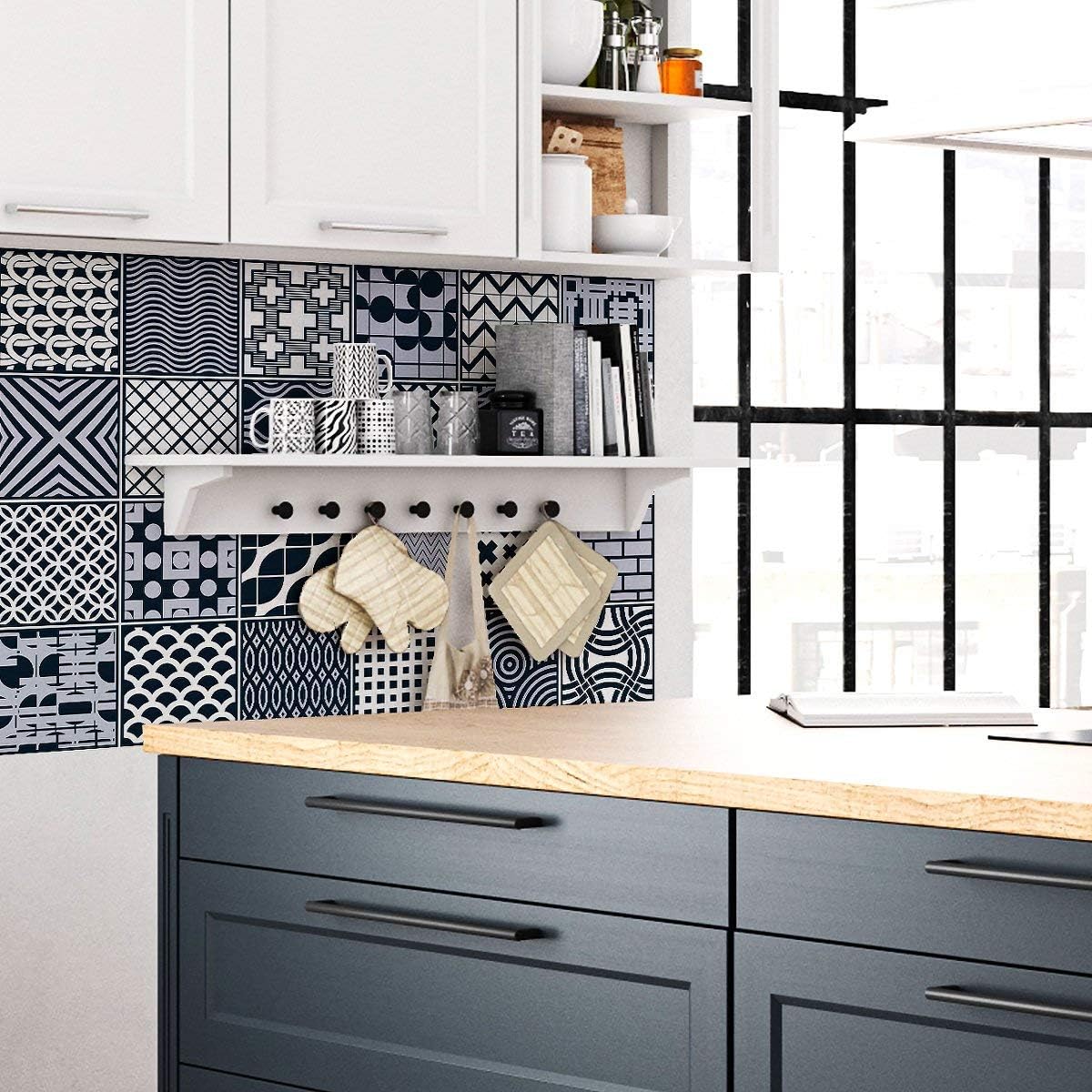 Ambiance Sticker Self-Adhesive Decorative Wall Decal Cement Tile for Bathroom and Kitchen Malmo - Pack of 9 Stickers of 15 x15 cm