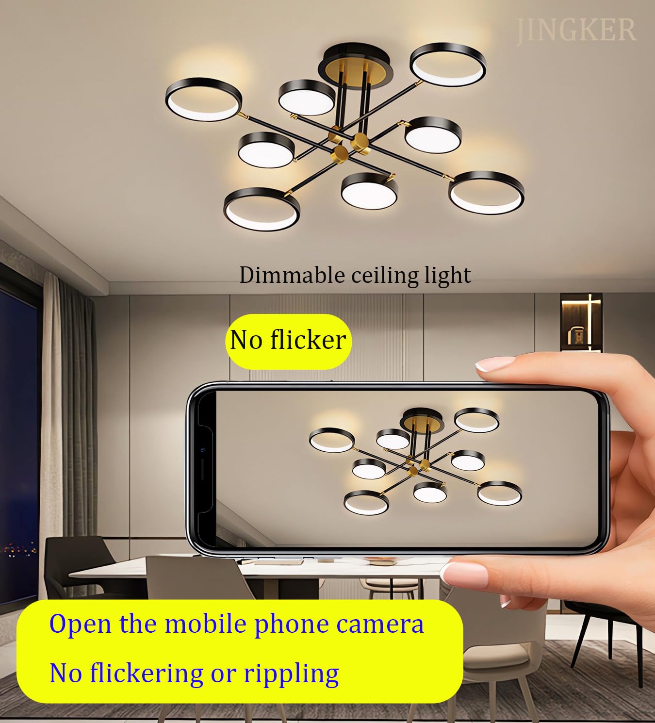 Lampa sufitowa LED 8-pierścieniowa Okrągłe lampy sufitowe Nowoczesne oświetlenie salonu Lampy sufitowe z funkcją ściemniania i pilotem 96 W, 3000 K-6000 K do jadalni, sypialni (Czarny, 8 pierścieni)