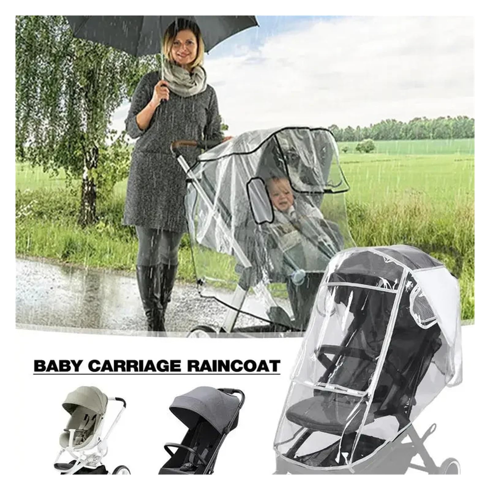 Regenschutz Kinderwagen Universal Kinderwagen Regen Abdeckung Kinder Auto Sitz Wind Staub Schild Transparent Wasserdicht Atmungsaktiv Trolley Regenmantel Zubehör(Half Open)