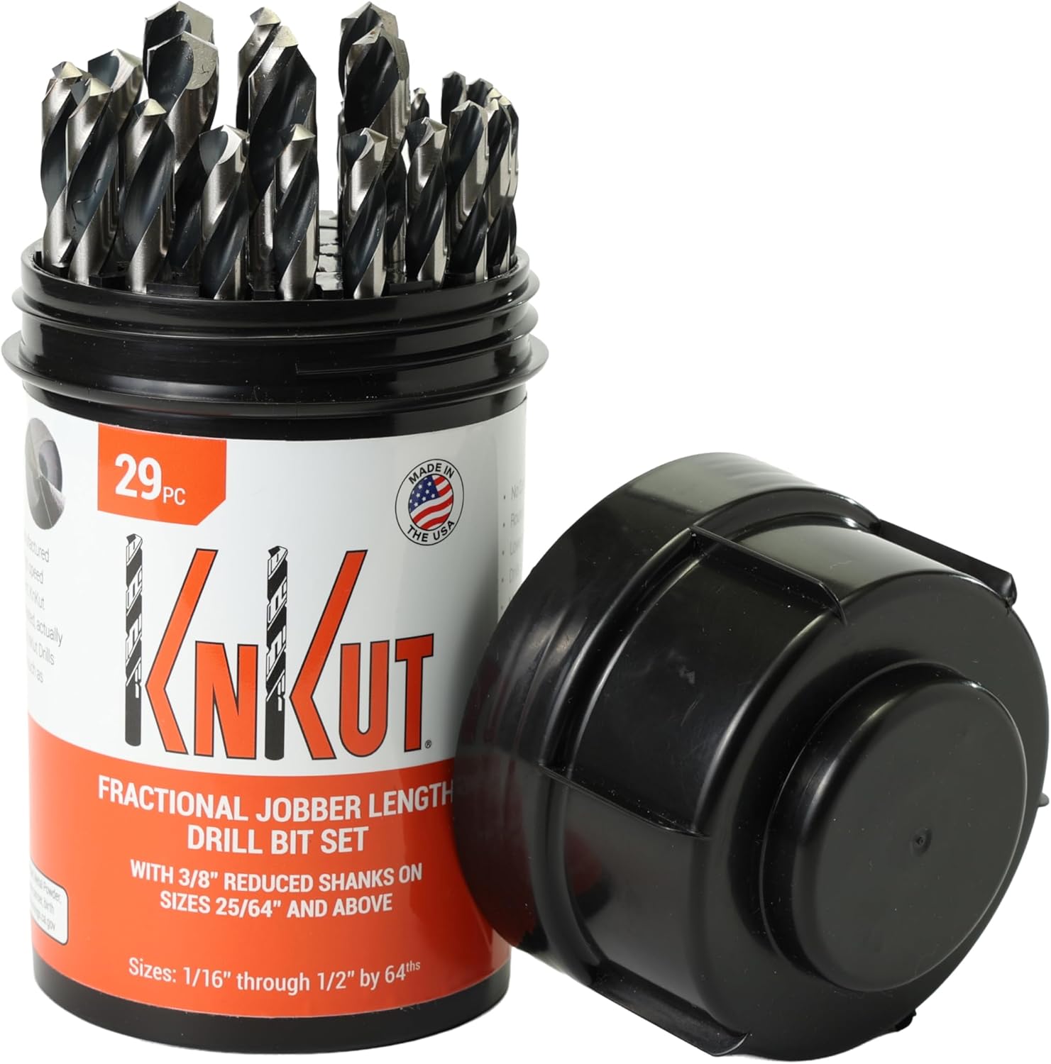 KnKut 29 Piece Drill Buddy Jobber Length Drill Bit Set with 3/8" Reduced Shank