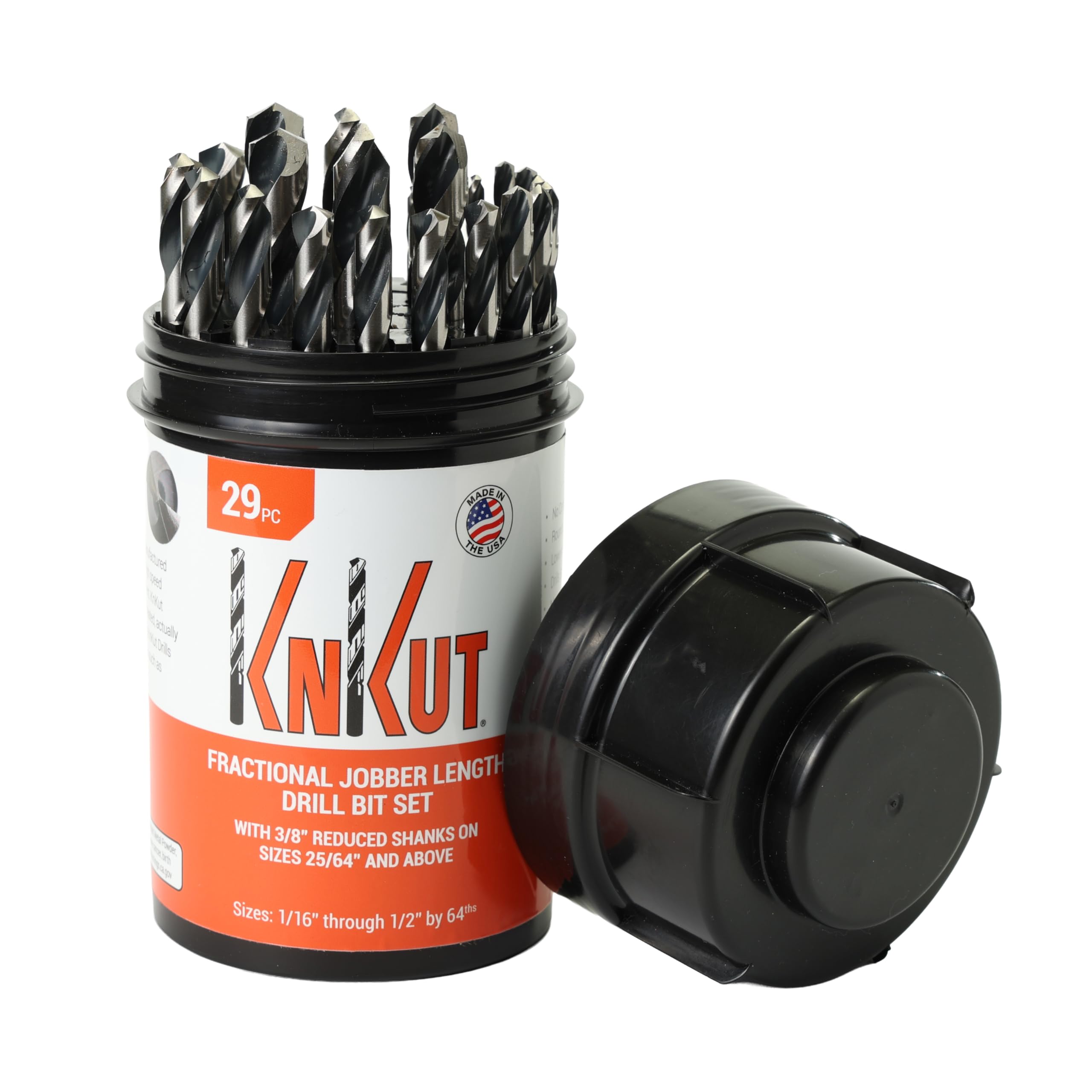KnKut 29 Piece Drill Buddy Jobber Length Drill Bit Set with 3/8" Reduced Shank
