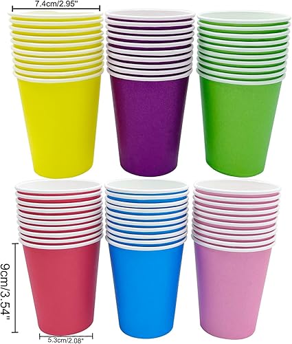 Miniatura 4 de 60 vasos de papel para bricolaje, vasos de papel multicolor para bodas, fiestas, picnic, barbacoa, viajes y eventos (8 onzas, 60 unidades)