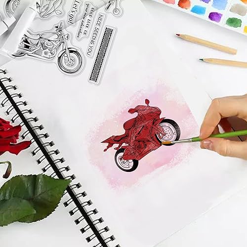 Miniatura 2 de GLOBLELAND 4 hojas de sellos transparentes para motocicleta y equipo para hacer tarjetas, etiquetas de texto de vehículos, sellos transparentes de