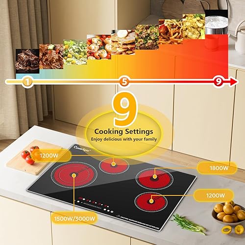 Miniatura 3 de Estufa eléctrica de 30 pulgadas, estufa eléctrica de 4 quemadores con marco de metal de protección de vidrio, 7200 W, cerraduras de seguridad y