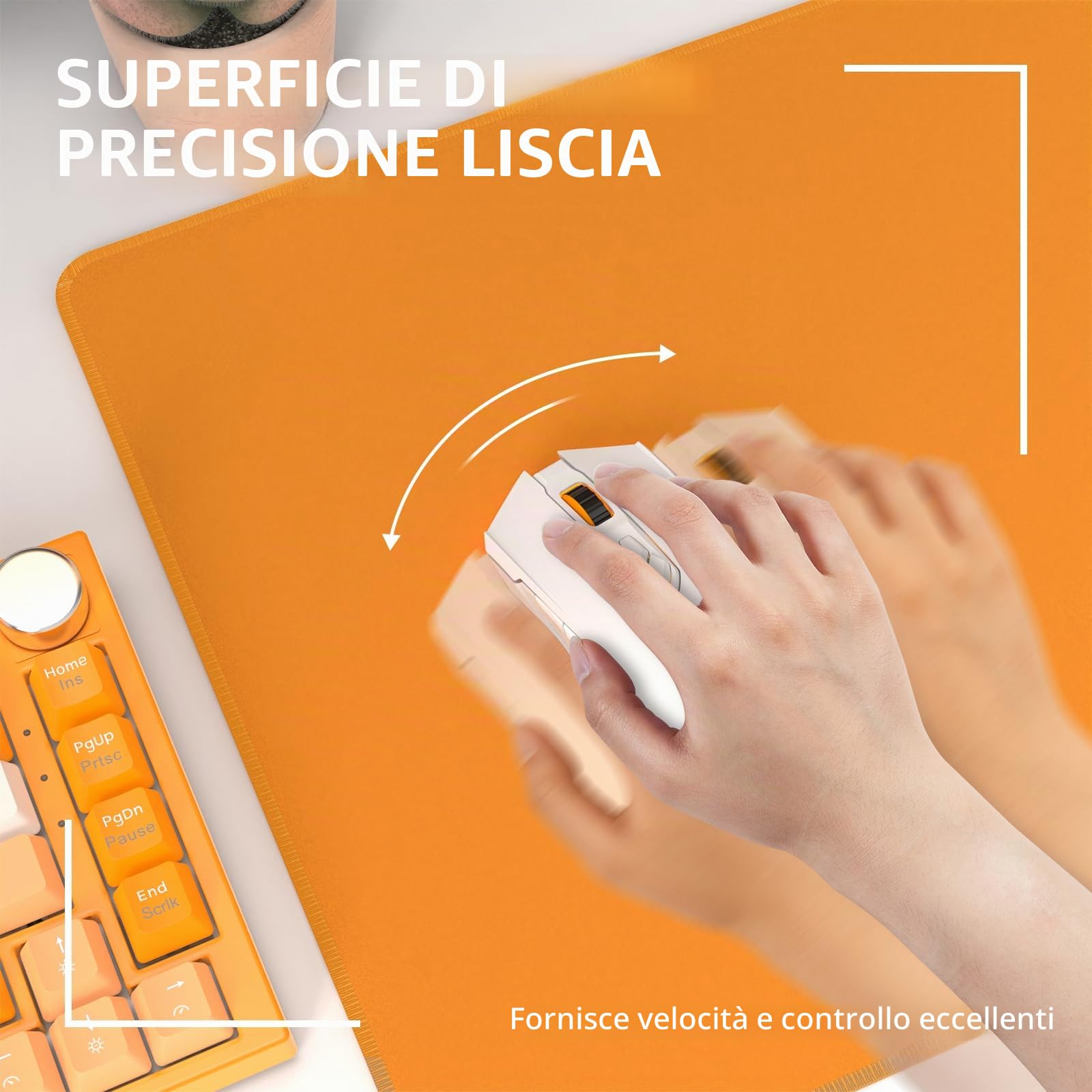 LexonElec x ATTACK SHARK Tappetino Per Mouse Da Gioco Medio, 17,32*15,75*0,078 Pollici, Base In Gomma Antiscivolo, Ottimizzato Per Sensori Da Gioco, Tappetino Per Mouse Impermeabile Per e-Sport-Orange