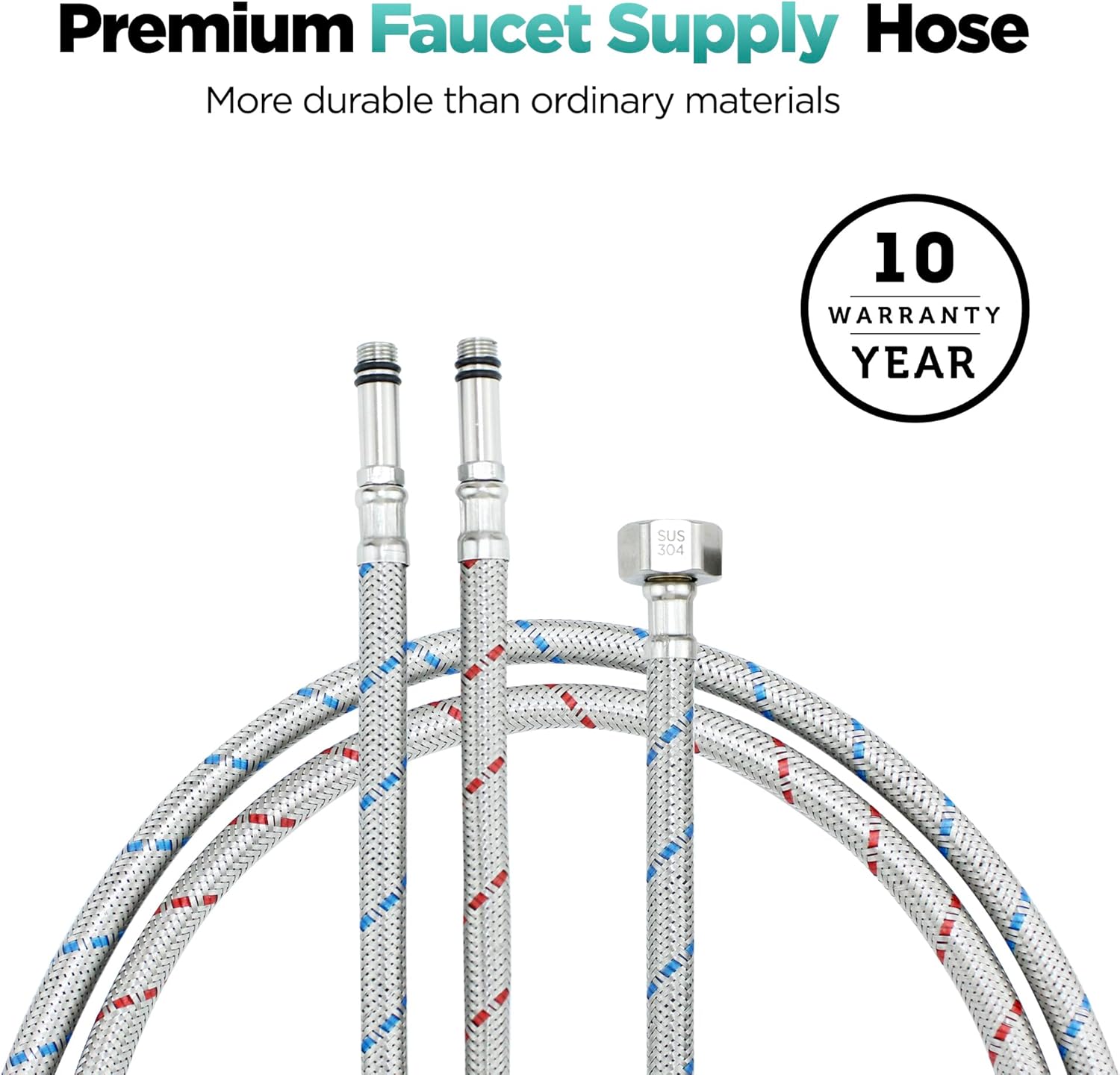 23.5-Inch Bathroom Kitchen Faucet Connector Braided Stainless Steel Supply Hose G1/2'' Female Compression Thread x M10 Male Connector Faucet Supply Line 2 Pcs(1 pair)