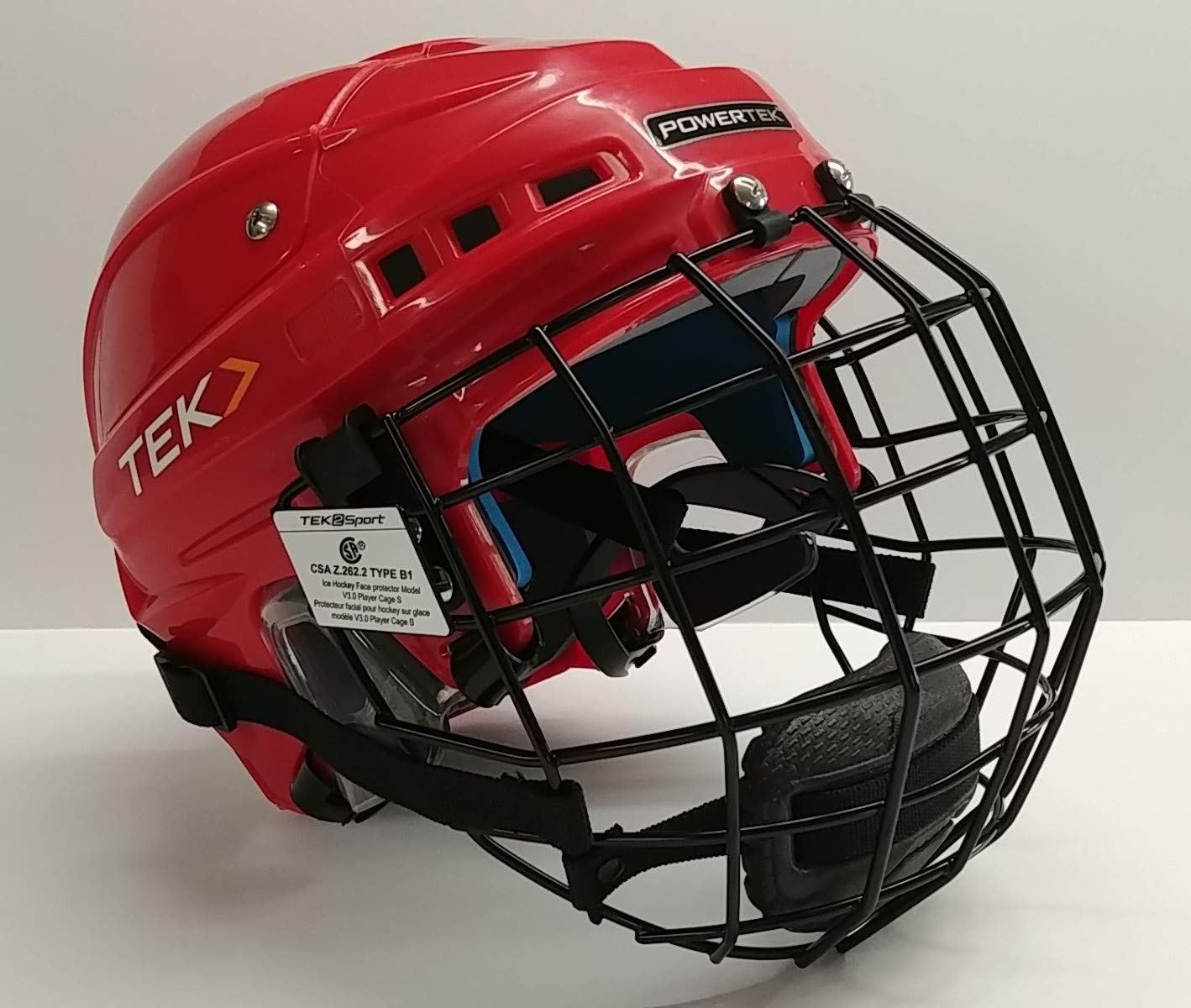 v3.0 TEK Ice Hockey Player Helmet with Cage, Adjustable (Red, Junior X-Small)