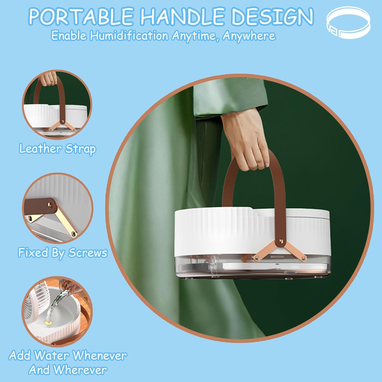 Misting Fan Hydrates and Moisturizes, Desk Fan with Battery Operated, 3 Wind Speeds, Portable Fan for Cooling Home Dorm Office Bedroom Bathroom Kitchen (White)