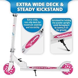 BELEEV V1 Kids Scooters for Girls, 2 Wheel Folding Kick Scooter with Light Up Wheels, 3 Adjustable Height, Lightweight Push Scooter with Kickstand for Children 3 to 12 Years Old (Pink)