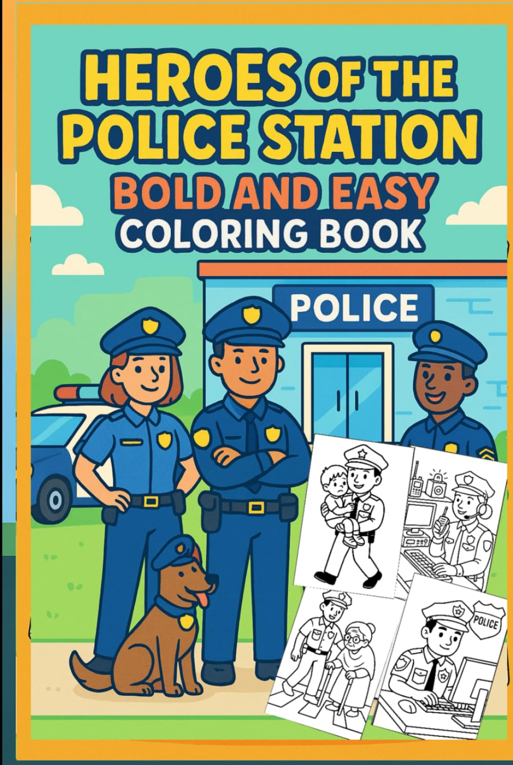 Heroes of the Police Station – Bold and Easy Coloring Book: Fun and Simple Coloring Pages of Police Officers, Police Cars, and Brave K9 Heroes for Kids Ages 4–8