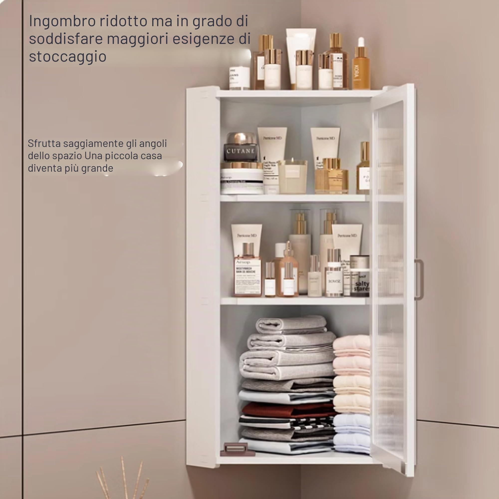 Armadietto bagno, Piccolo mobiletto angolare da bagno, mobiletto da parete per bagnos sopra il water, mobilettos sospeso per cucina, lavanderia, dormitori(Transparent,40 * 70cm)