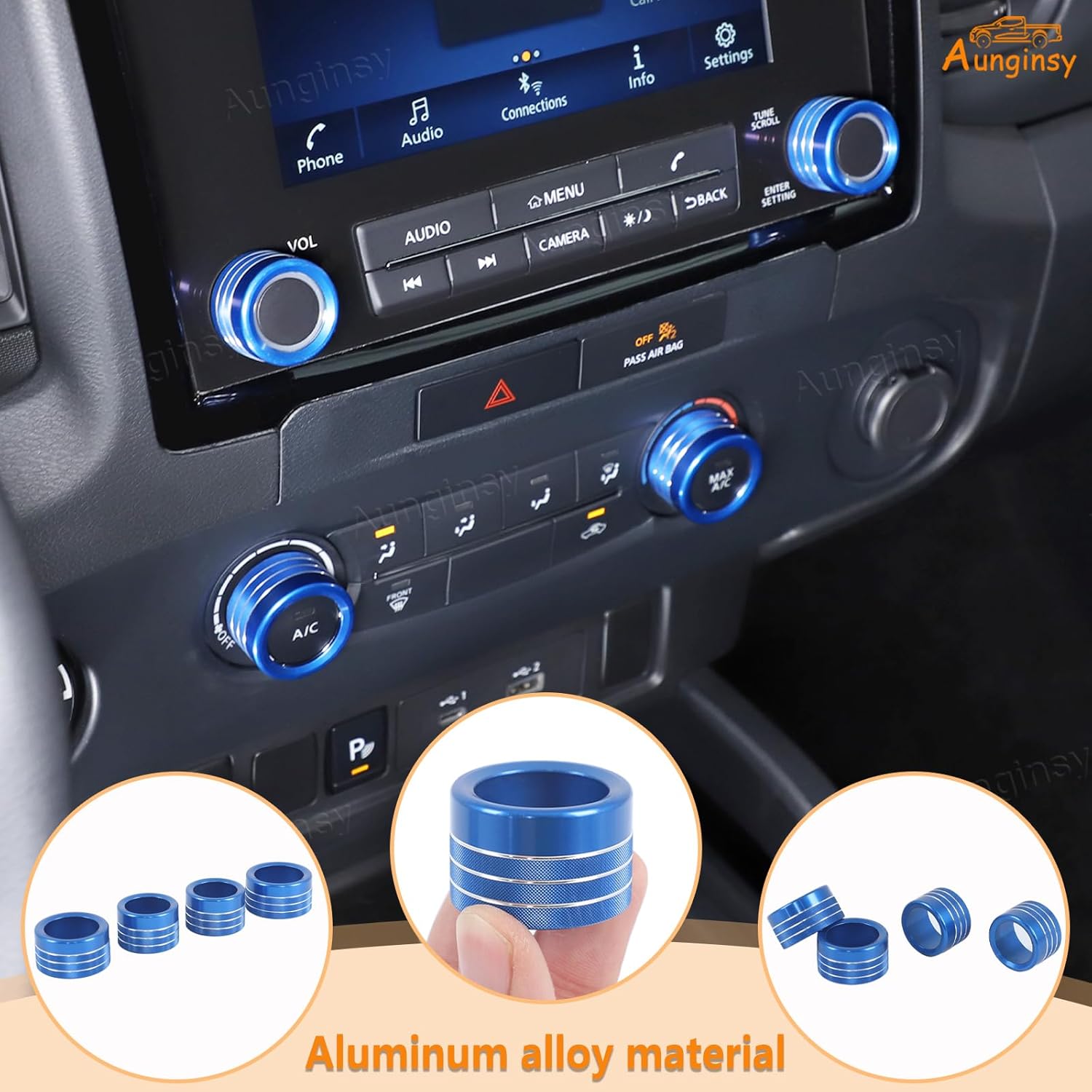 Car Center Console Air Conditioner Volume Knob Button Trim Cover Compatible with Nissan Frontier 2022-2025 Car A/C Switch Button Circle Ring Radio Volume Knob Protection Accessories(Not fit Pro-4x)