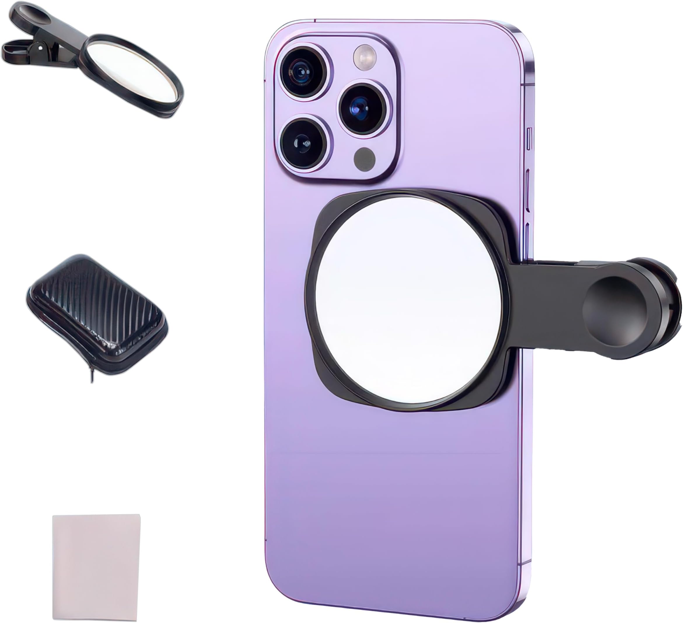 Selfie Mirror Compact Phone Clip, Universal Portable Mirror for iPhone 15/14/13/12, Samsung Android Smartphones, Wide Angle Accessory for Selfies, Vlogging, Streaming, Travel – Black