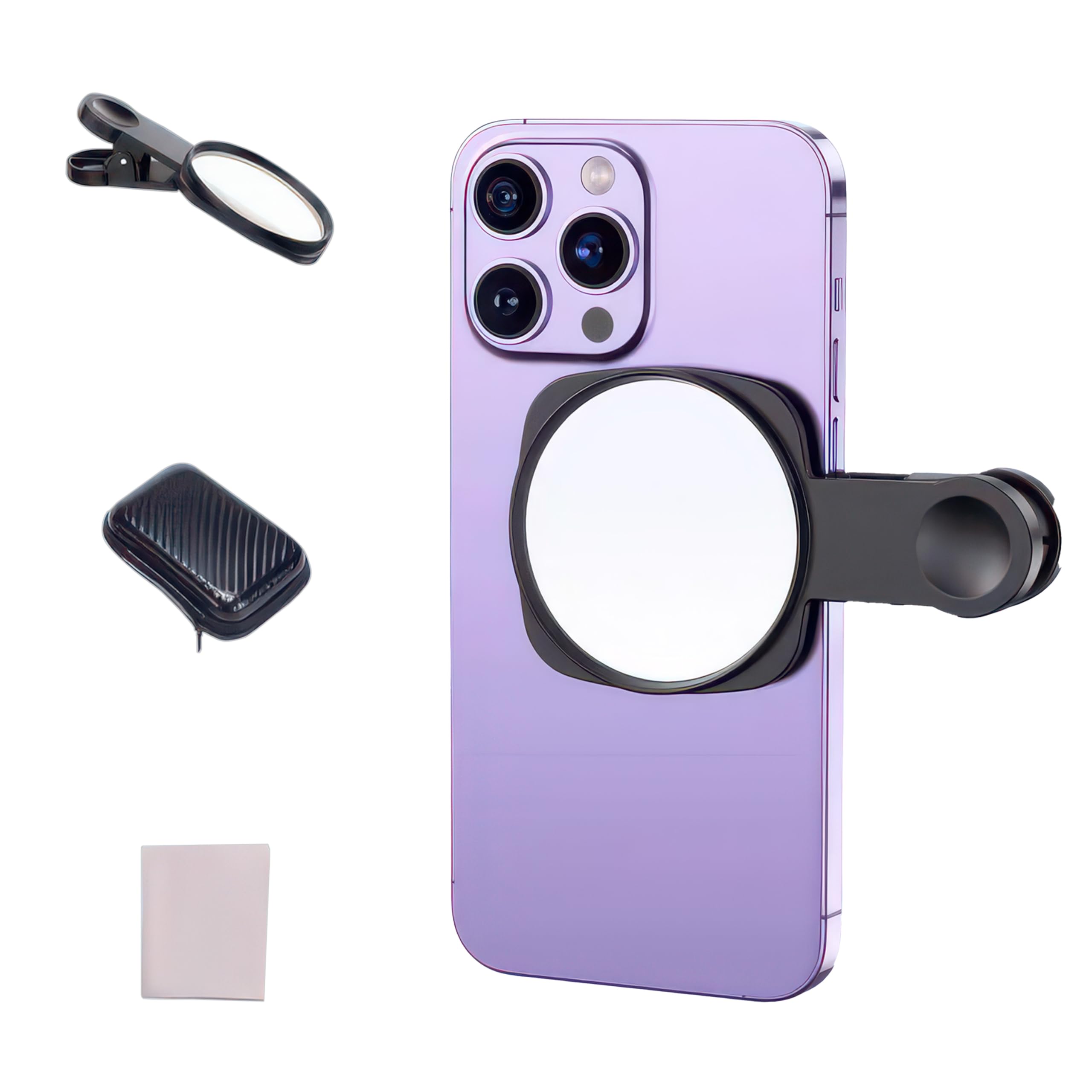 Selfie Mirror Compact Phone Clip, Universal Portable Mirror for iPhone 15/14/13/12, Samsung Android Smartphones, Wide Angle Accessory for Selfies, Vlogging, Streaming, Travel – Black