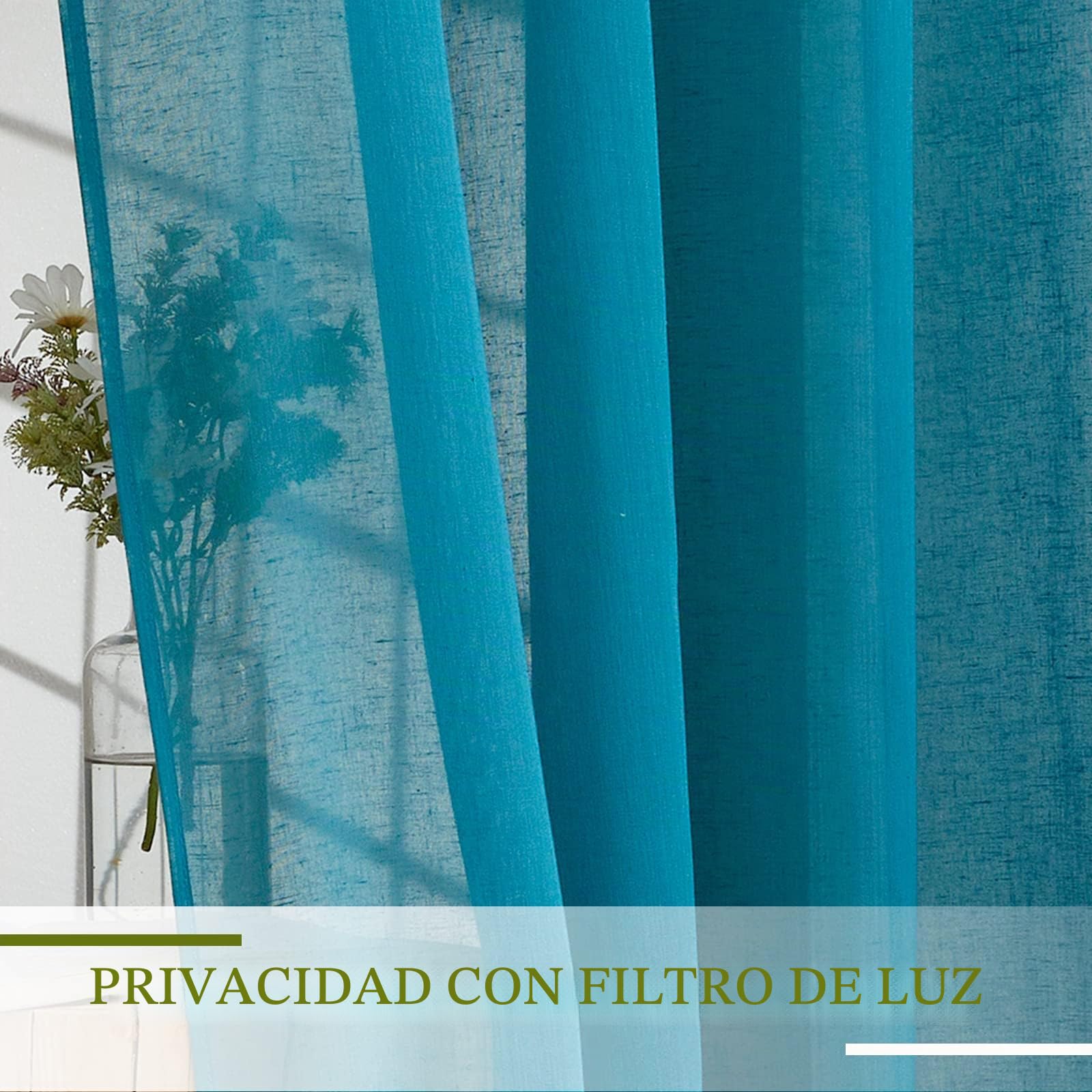 PONY DANCE Cortinas Translúcidas con Ojales Cortinas de Lino Linen Curtains for Living Room Cortinas Dormitorio Matrimonio 2 Piezas 140x245cm(AnchoxAlto), Turquesa