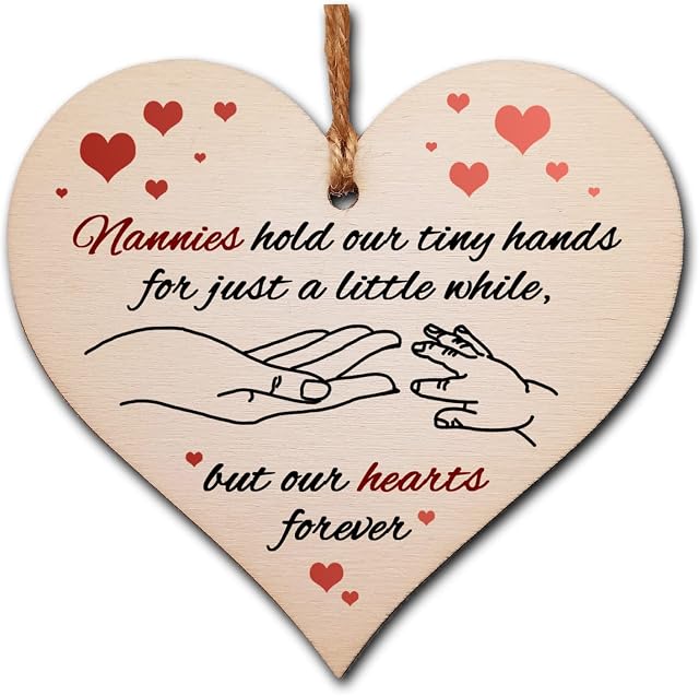 Handmade Wooden Hanging Heart Plaque Gift for Nannies from Kids Babies Thoughtful Keepsake