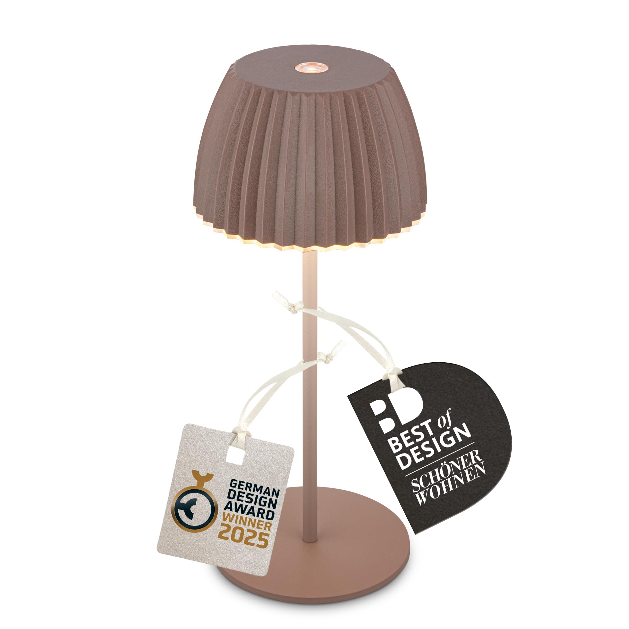 BRILONER - Riffle Mini LED Tischlampe kabellos IP44 mit Lichtkante, Touchdimmer, Akku tauschbar, Nachttischlampe, LED Lampe, Akku Lampe, German Design Award Winner 2025, 8,5 x 20 cm, Umbrasand