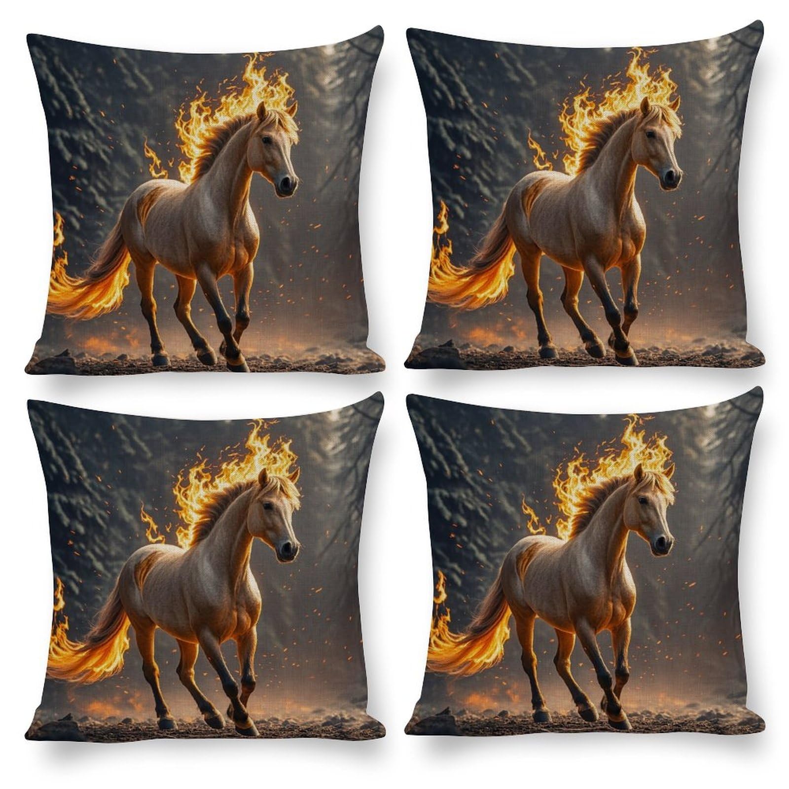 Taie d'oreiller motif cheval flamme housse de coussin carrée décoration maison salon