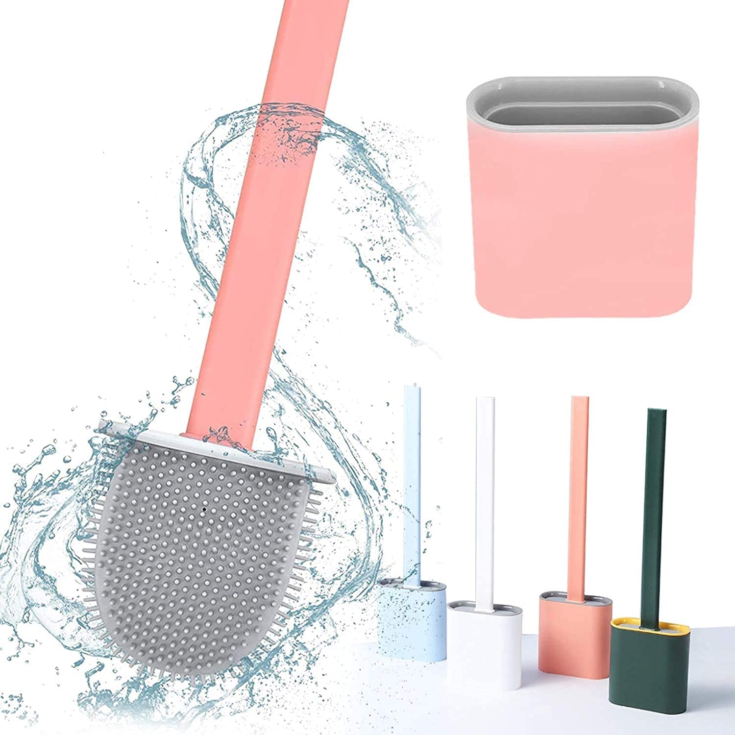 Toilet Brush with Stand Silicone Flex Toilet Brush Bathroom Cleaning Supplies Household Cleaning Tools,Toilet Brushes for Western Toilet, Toilet Brush with Holder Stand.
