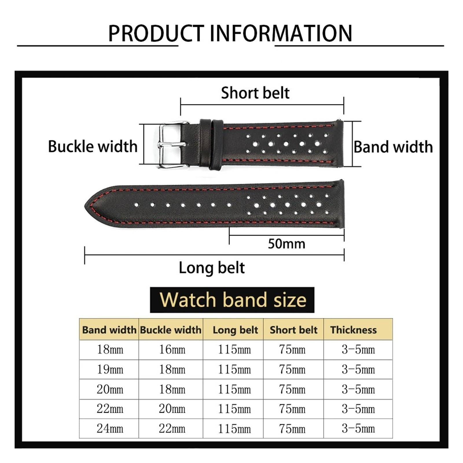 Generisch NASUNJIA Vintage Handgemachtes Uhrenarmband 18mm 19mm 20mm 22mm 24mm Racing Lederband Grau Schwarz Braun Blau Atmungsaktive Poröse Uhrenarmbänder