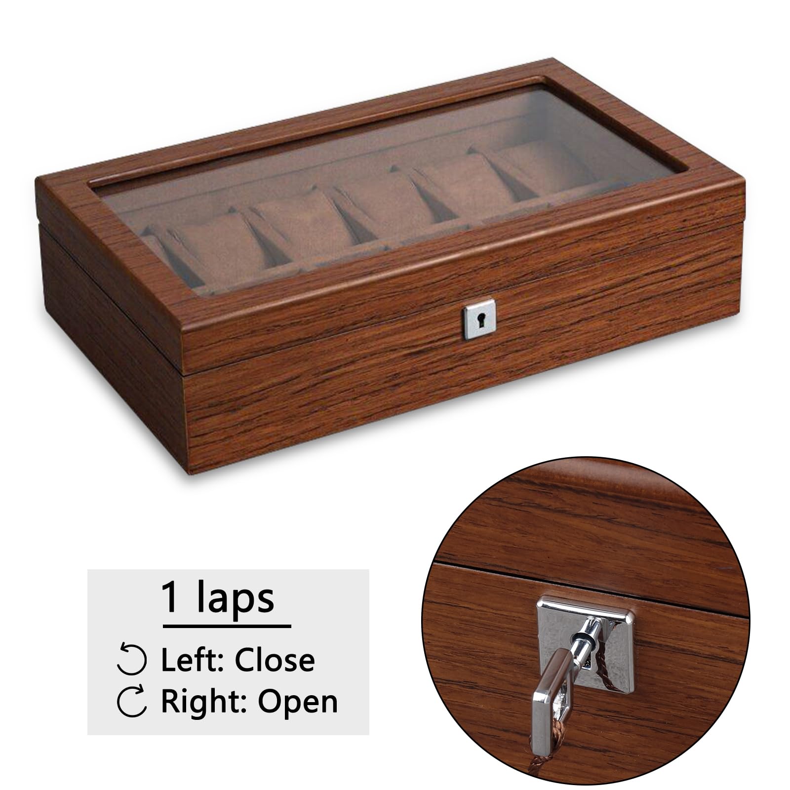 Coffret à montres en bois à 12 emplacements, boîte de rangement pour montres, coffret à montres avec couvercle en verre, coffret à montres avec 12 supports de montres amovibles, présentoir et organi