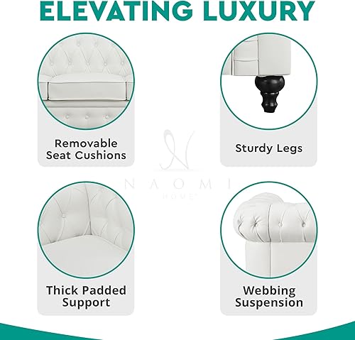 Miniatura 4 de Naomi Home Emery Chesterfield - Sofá con brazos enrollados, cojines copetudos/sofá modular de 3 plazas para espacios pequeños, sala de estar,