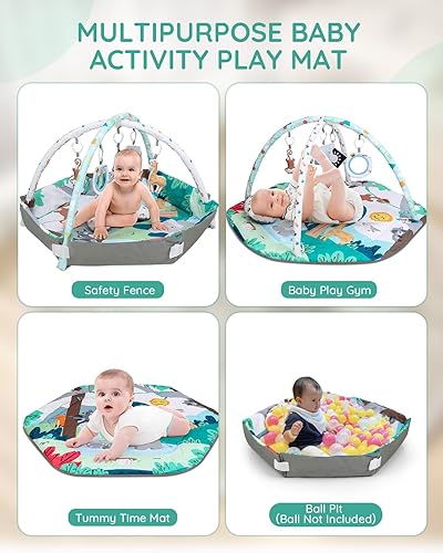 Miniatura 4 de Lilian&Gema Tapete de gimnasio para bebé, tapete para el tiempo boca abajo con 6 juguetes sensoriales desmontables, tapete de juego de actividades